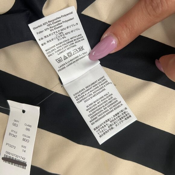 J Crew Reversible One Piece Swimsuit 14 Striped Polkadot Scoop Neck Black Tan - Picture 7 of 12